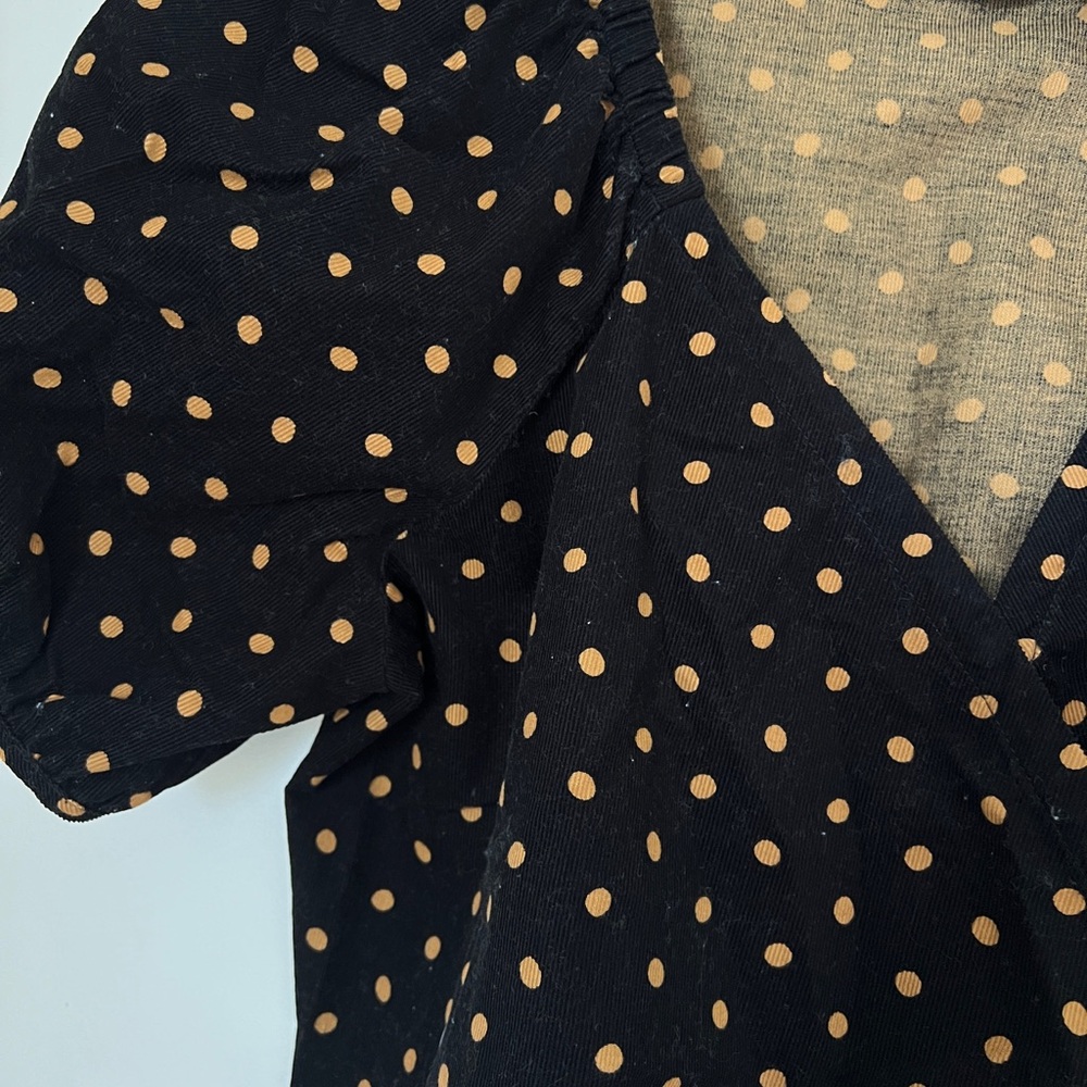 Madewell Black Polka Dot Puff-Sleeve Wrap Crop Top - Picture 4 of 7